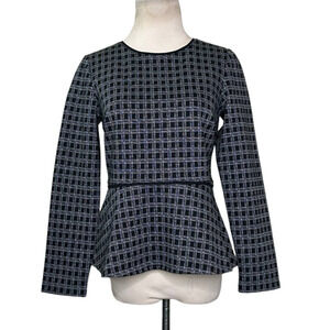 Ann Taylor black ponte knit long sleeves peplum blouse size SP